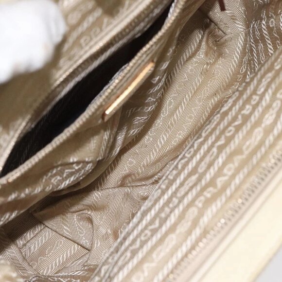 PRADA Hand Bag Nylon Leather Beige Gold Auth 129935 - Picture 11 of 16
